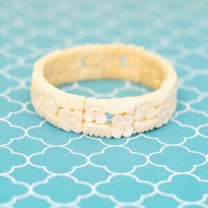 6 inch, Vintage Plastic White Faux Pearl Beads Bracelet - R38